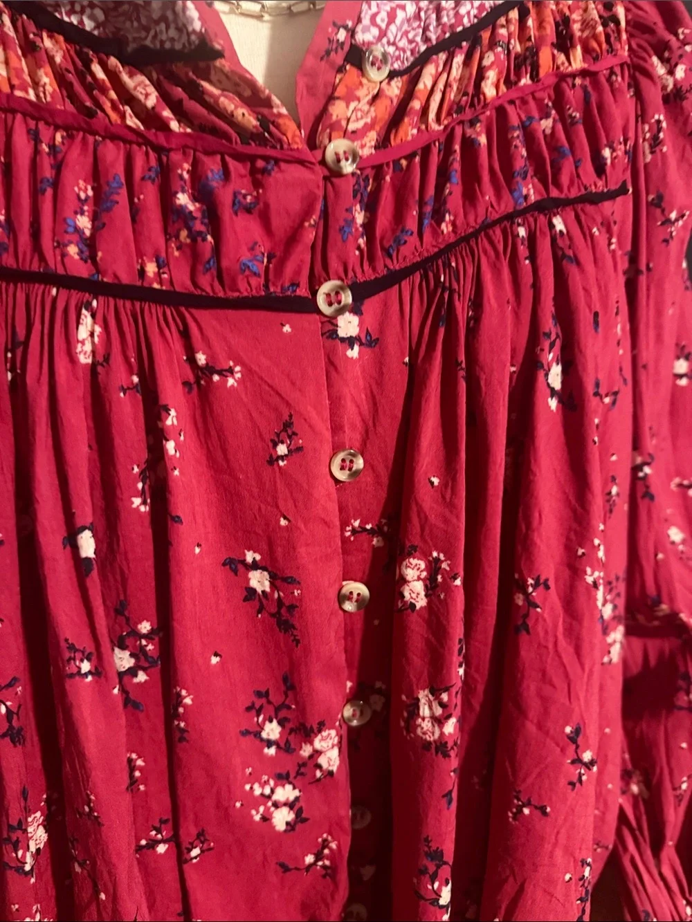 Free People Dark RedPeasant Blouse size small long sleeve